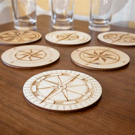 Set of 6 Rose Des Vents Coasters Steampunk Travel Vintage .